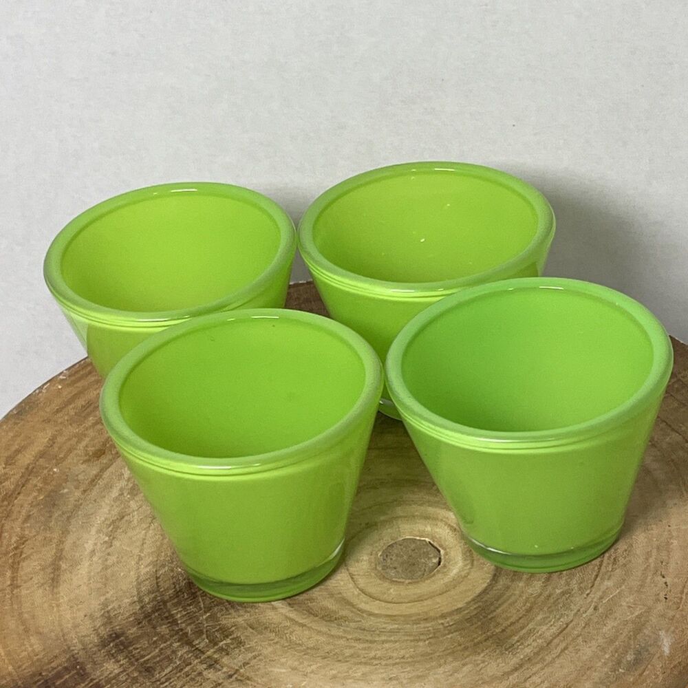 Set Of 4 Crate & Barrel Lolli Votive Glass Candle Holders Bright Green